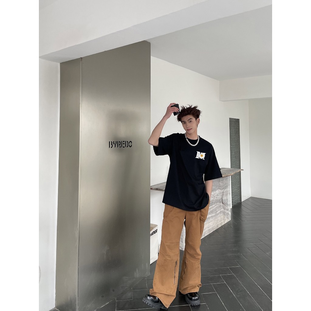 (COD) ATD1467 Miucho Man เสื้อยืดผู้ชายพิมพ์ลายดอกเบญจมาศหลวมในผ้าคอตตอนเย็นคอกลมพิมพ์ลายผสม