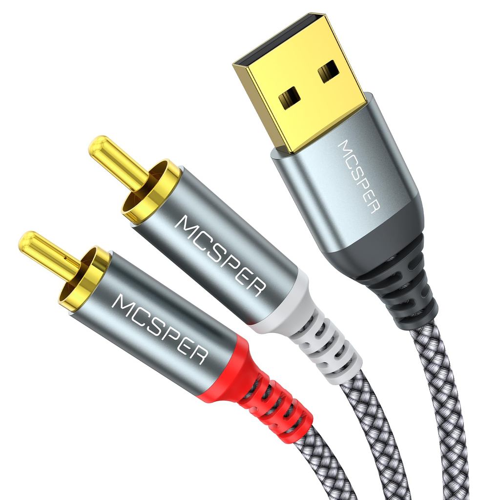 สายสัญญาณเสียง USB เป็น RCA (6.6FT), USB 2.0 Male to 2 RCA Male Stereo Audio Cable Converter, Nylon 