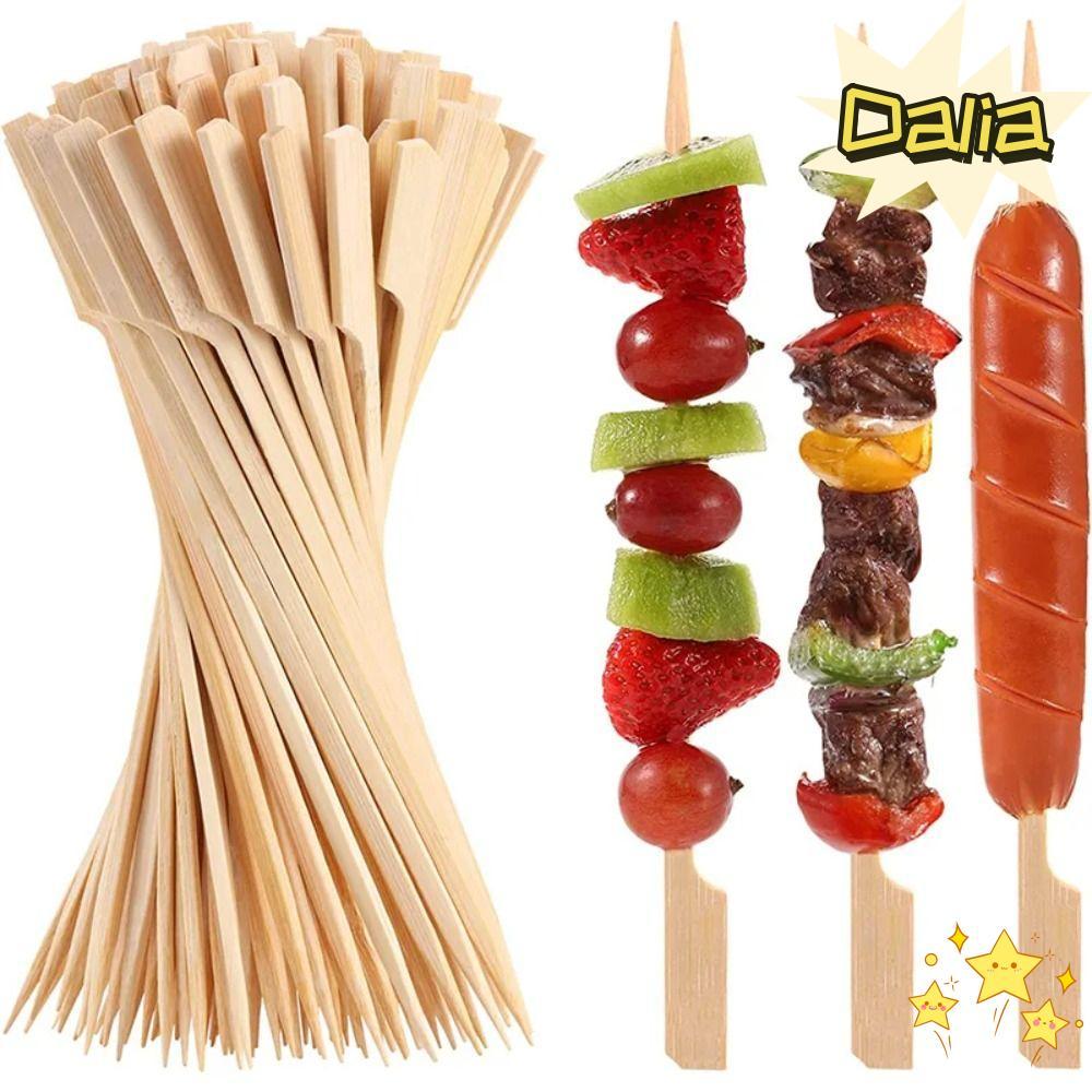 DALIA 100 ชิ้นไม้บาร์บีคิว Skewers, ไม้ไผ่ Camping Party ทิ้งไม้ไผ่ Sticks, Party BBQ เครื่องมือผลไม