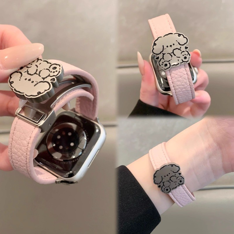 สายหนังแม่เหล็กสําหรับ Apple Watch 11 10 9 8 7 6 5 4 SE 49 45 44 42 41 40 มม. ลายลิ้นจี่ รองรับ Apple Watch Series