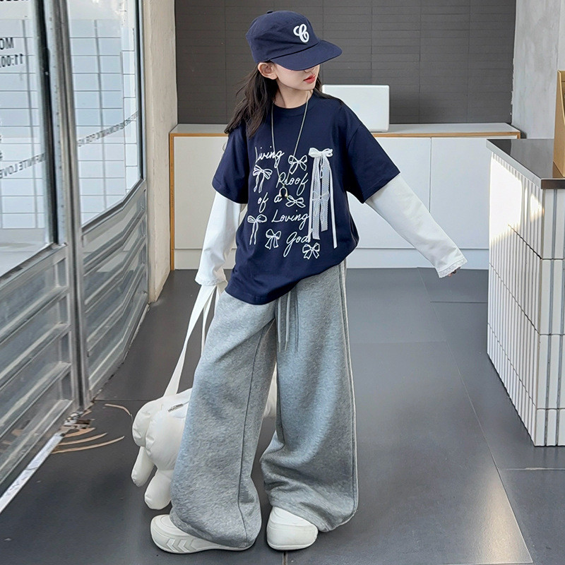 ชุดเด็ก 2 ชิ้น, เสื้อยืดแขนยาว + กางเกงกีฬาลำลองฤดูใบไม้ร่วง 5-14 ปี - รูปที่ 3