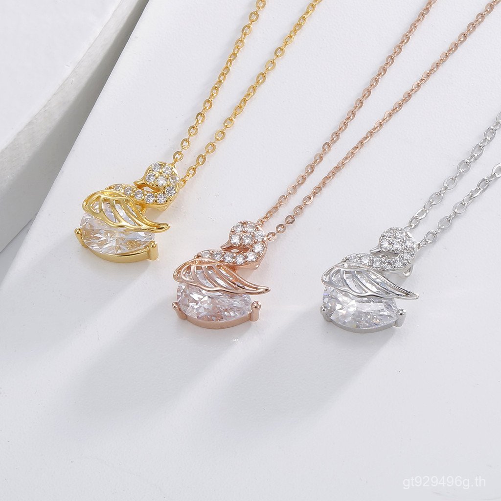 ใหม่จี้แห่งชาติอินเทรนด์สร้อยคอ Silver Swan High-End Sense S925 Little Swan Niche Clavicle Chain เพช