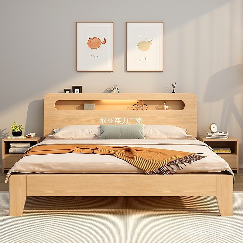 โรงงานประหยัด1.5เตียงไม้เนื้อแข็งเตียงให้เช่าบ้านเตียงคู่ไมล์เตียงที่เรียบง่ายทันสมัย1.8เดียวขายตรง1