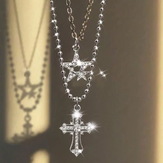 สร้อยคอแบบหลายเลเยอร์ สไตล์ casual gothic star cross สำหรับผู้หญิง