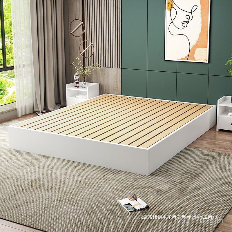 Simple Platform Bed Modern B & B Bedsideless Hotel Bed Frame Simple Single All ไม้เนื้อแข็ง Tatami ช