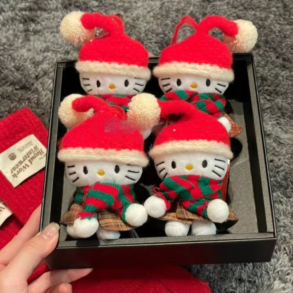 W Winter Christmas Red Hat hellokitty Cat Bag Doll Small Pendant School Bag Jewelry Plush Doll 11.3