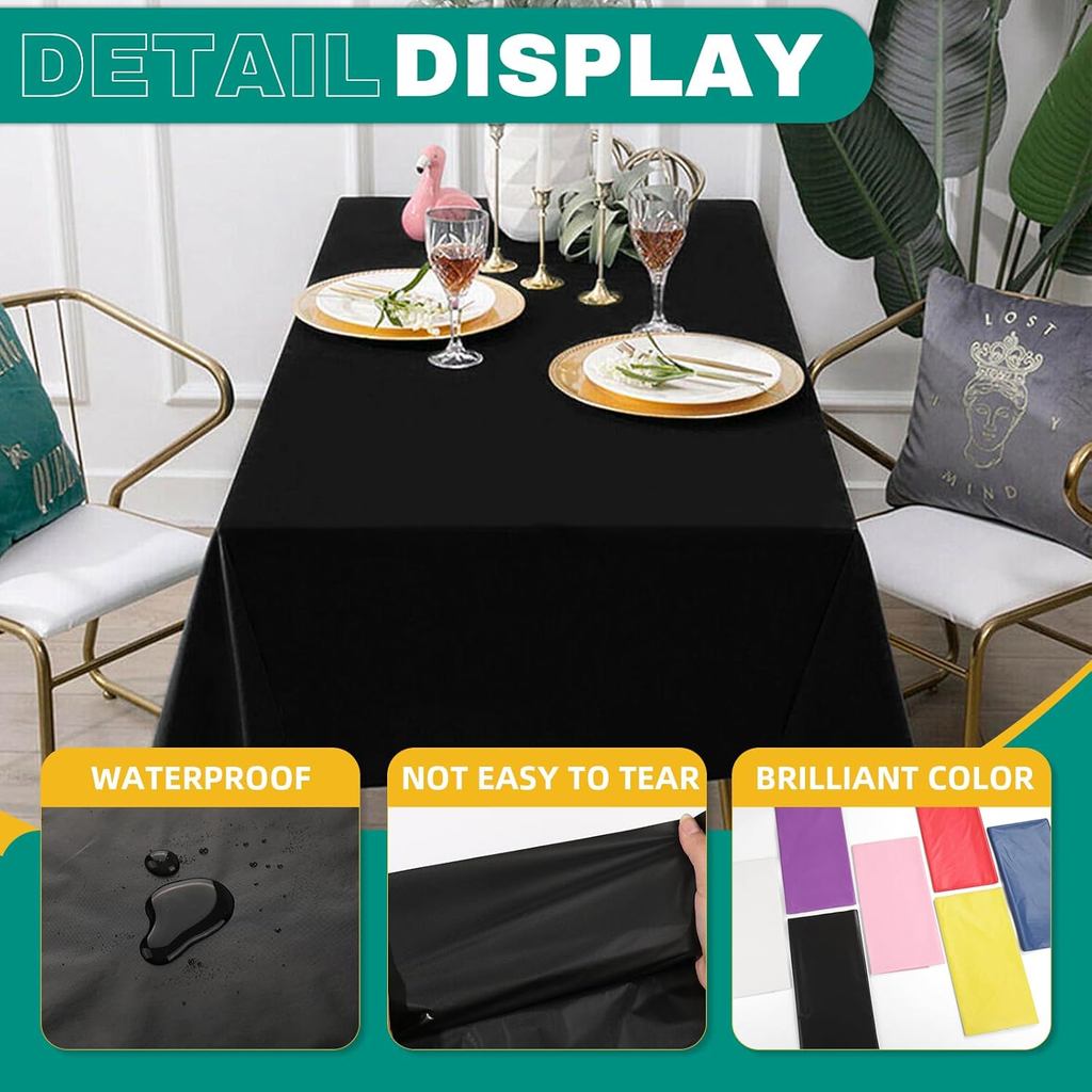 12 Pack Black Plastic Table Cloths Disposable, 54 x 108 Inches Plastic Table Cover for Rectangle Tab