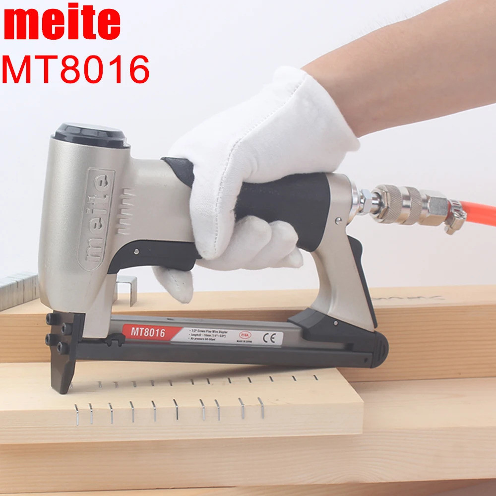 Meite Mt8016 21ga. นิวเมติก 12.8 มม. Crown Fine Wire Stapler เสียงต่ําทํางานความดันอากาศ 5-6kgf/cm2