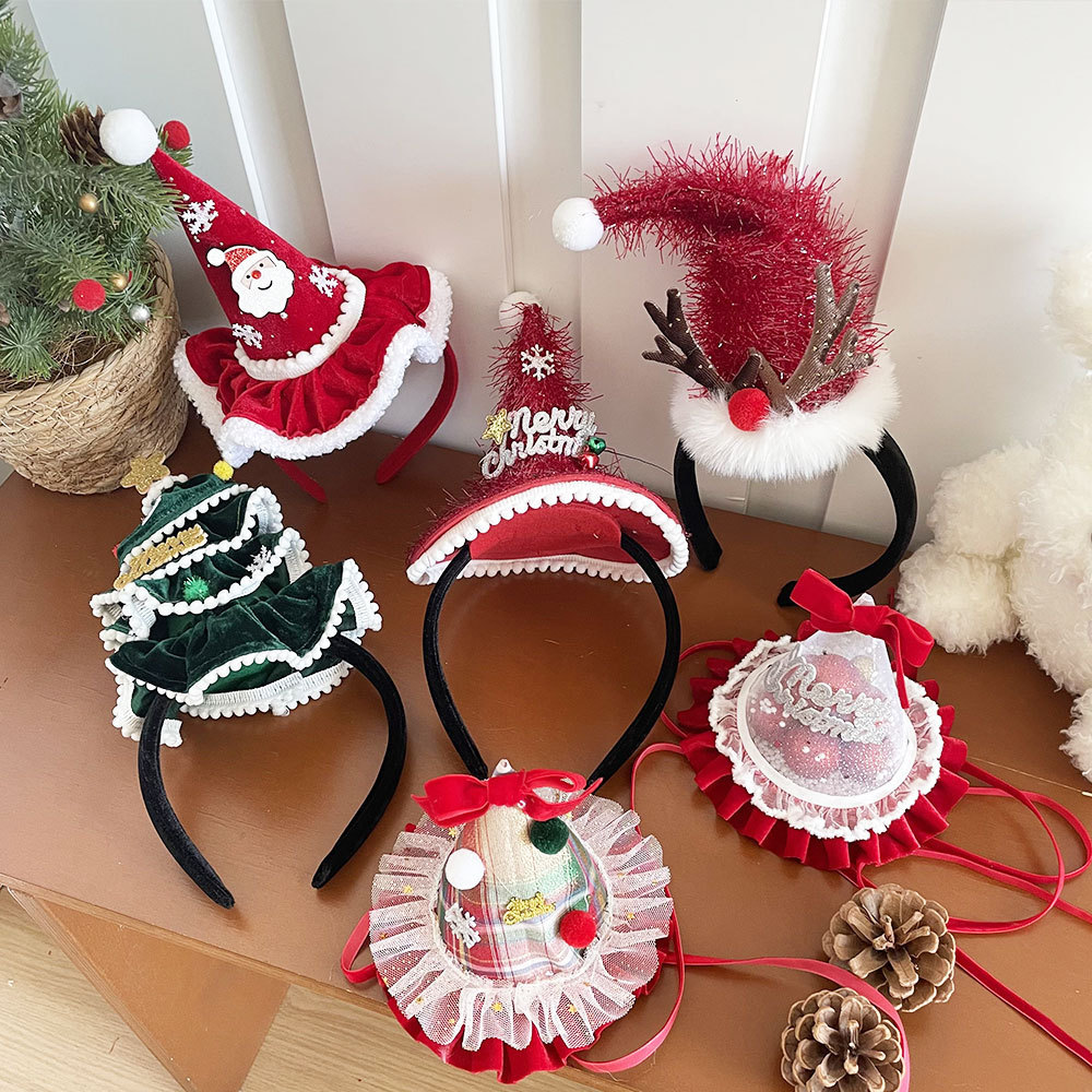 หมวกคาดศีรษะสำหรับผู้หญิงสไตล์คริสต์มาส พร้อมกิ๊บและตุ๊กตา เพื่อการประดับผมที่สวยงาม