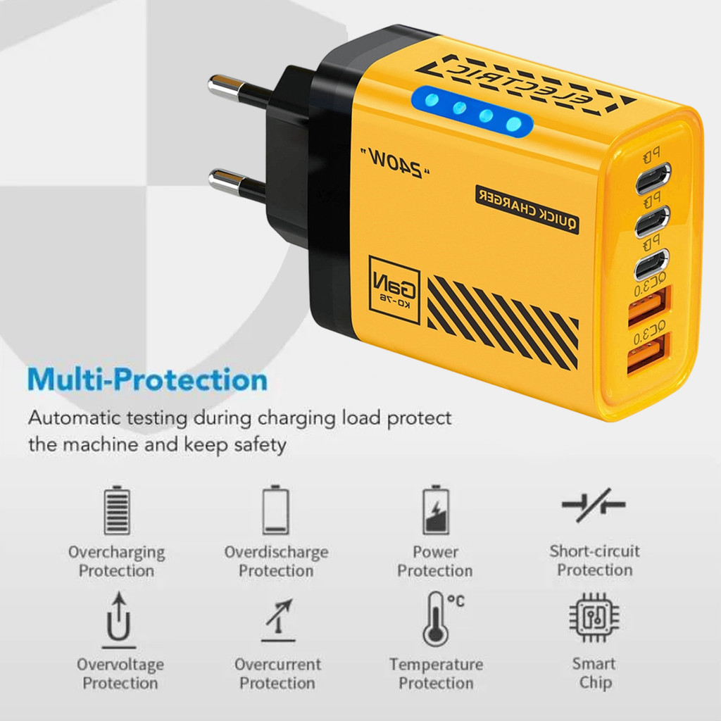 [จัดส่ง 3-5 วัน]เครื่องชาร์จแบบเร็ว 5 ใน 1 240ว | พอร์ต PD 3 พอร์ต + พอร์ต USB 2 พอร์ตสําหรับ iPhone Android| วัสดุหน่วงไฟ PC+ABS|ไฟ LED อะแดปเตอร์แปลงไฟตั้งโต๊ะ EU US Plug - รูปที่ 5