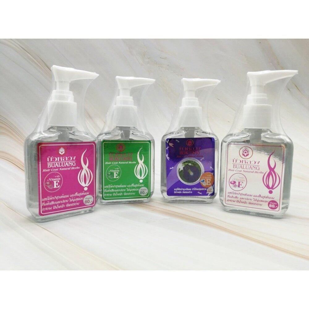 น้ำมันบำรุงผม บัวหลวง แฮร์โค้ท วิตามิน E Bualuang Hair Coat Natural Herbsมี 3 แบบให้เลือก  ( สีชมพู )