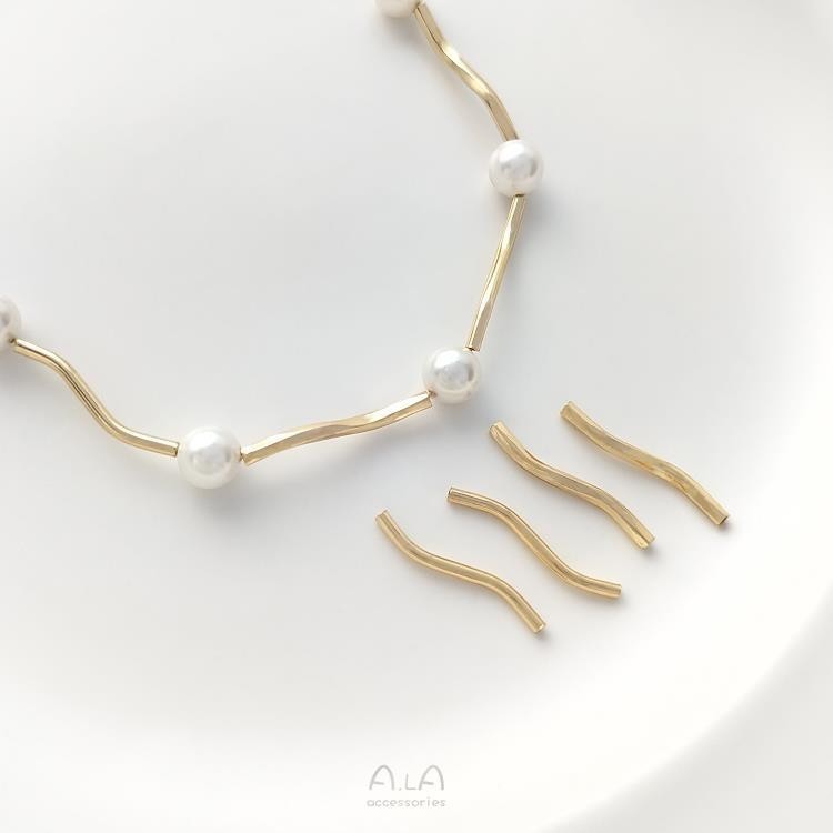 14K Gold-Clad สี Retention Glossy S-Shaped Elbow Hollow Tube diy สร้อยข้อมือสร้อยคอต่างหูเครื่องประด