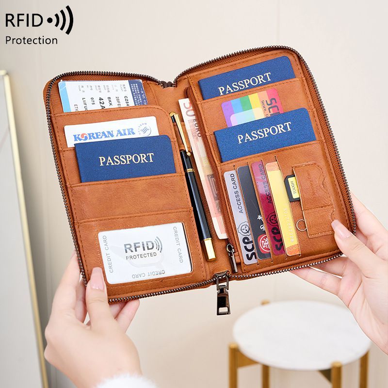 กระเป๋าพาสปอร์ต RFID ป้องกันการขโมย กระเป๋าเดินทาง กระเป๋าพาสปอร์ต เก็บเอกสาร กระเป๋าพาสปอร์ตหลายฟัง