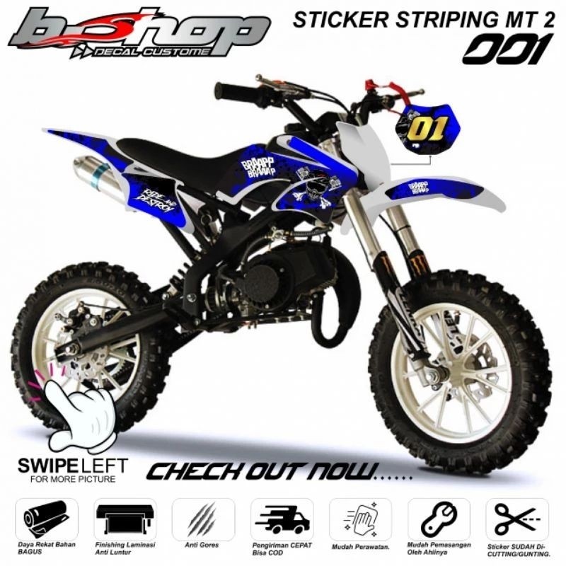 MT2, T2 mini trail motorcycle striping sticker with skull motif
