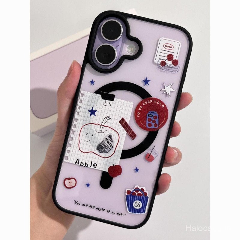 เคสโทรศัพท์ เหมาะสําหรับ iPhone Red Apple เคสโทรศัพท์สร้างสรรค์เหมาะสําหรับ iPhone17pro/15/16 แม่เหล็ก 13promax แผงด้านหลังอะคริลิค 14 เคสป้องกัน UUEP