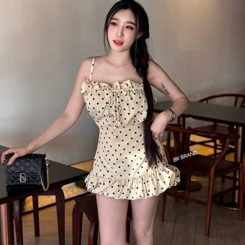 #by2a เซตสายเดี่ยว กระโปรงบอลลูน  เซตสายเดี่ยวผูกโบว์ดึงยางรอบดีเทลน่ารักๆ กระโปรง
