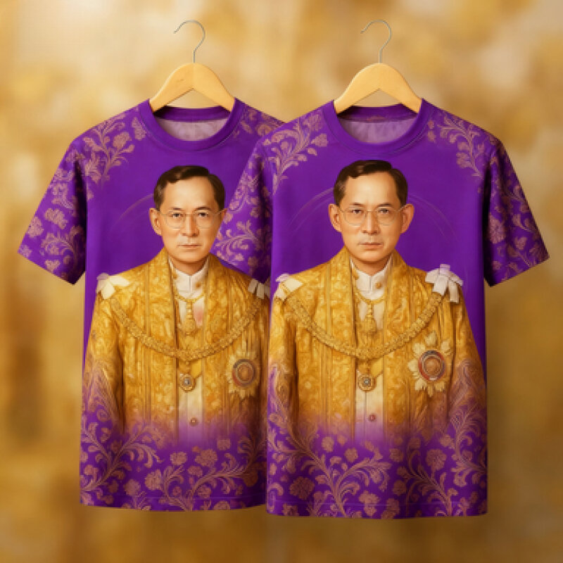 เสื้อยืดที่ระลึกวัฒนธรรมไทย ออกแบบด้วยภาพบุคคลของกษัตริย์ สีฐานหกสี แขนสั้นทรงรอบร่างสไตล์ใหม่ - รูปที่ 3