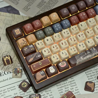 Harry Potter Thai Keycaps 125 คีย์ MOA/เชอร์รี่โปรไฟล์ PBT Dye Sublimation Wooting Aula F75 รอบ Keycaps Cool สีน้ําตาล Magic School Hedwig Hogwarts Keycap
