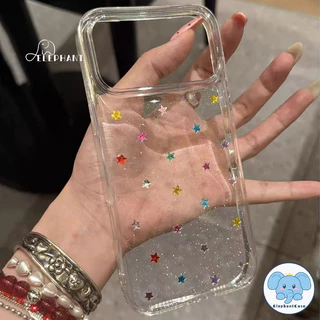 น่ารักครีมหมี17 สำหรับ IPhone XR 17 16 Air 15 12 13 11 14 Pro Max X XS 7 8 Plus เคสใส แป้งกลิตเตอร์ดาวหลากสีสุดอินเทรนด์