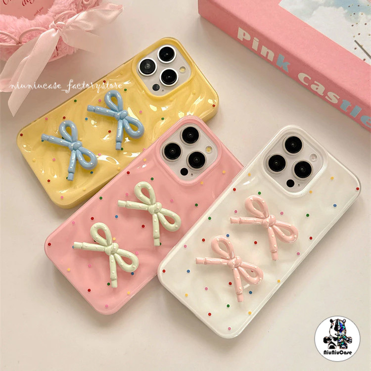 For iPhone 17 11 12 13 15 16 14 Plus Pro Max  XS Max XS X 7 8 Plus เคส ins Colorful Polka 3D DIY Dot Bow เคสไอโฟน13 Case - รูปที่ 6
