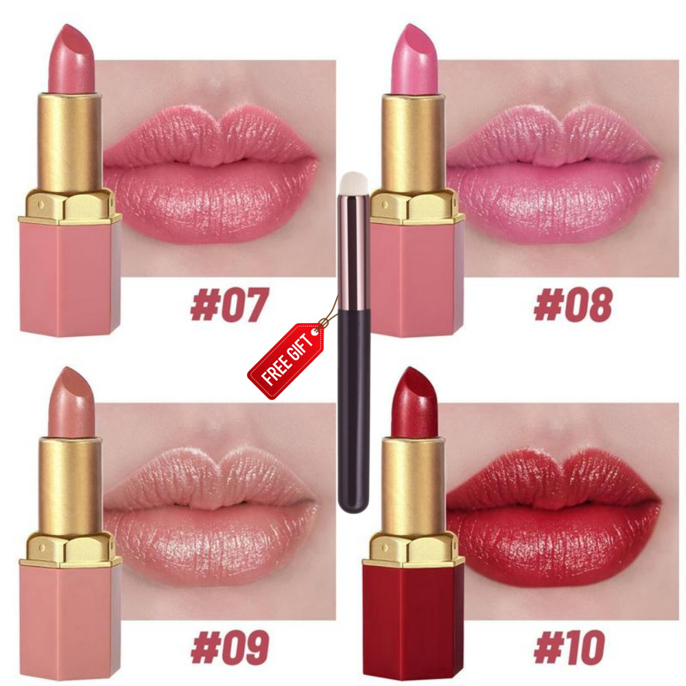 【ของขวัญฟรี】SAMSUGAR 6 สีลิปสติกเมทัลลิค Glitter สีชมพูสีแดง LipGlaze กันน้ํา Moisturize Luminous Shimmer Shiny Lipgloss