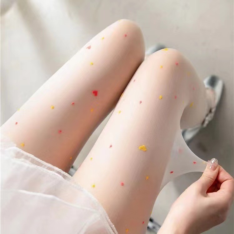 ขายร้อนญี่ปุ่นที่มีสีสันหัวใจ Pantyhose Ultra-Thin French Jacquard Slimmer ดูขาสวย