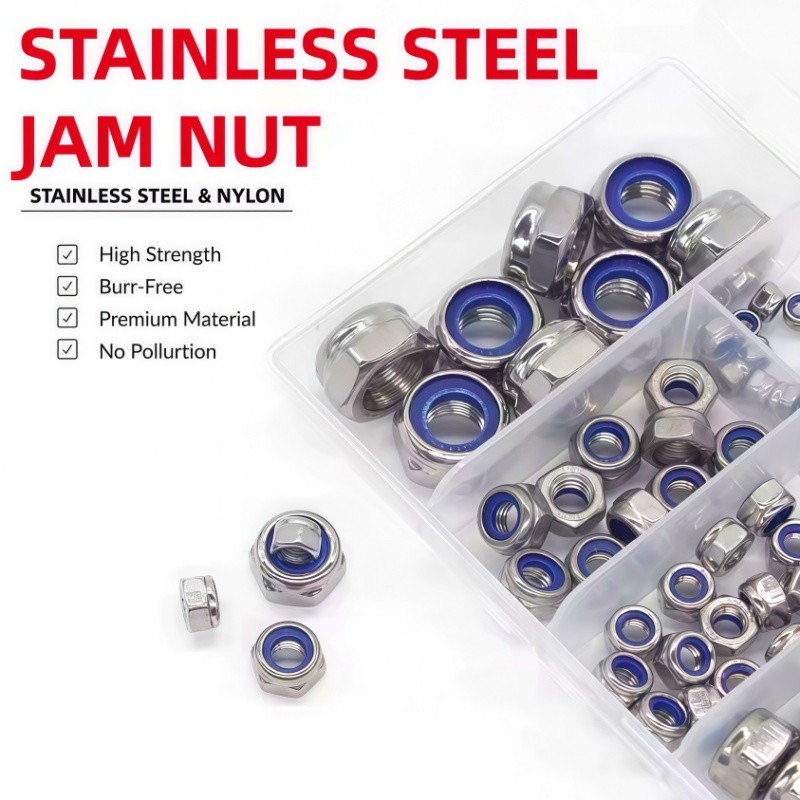 สแตนเลสสตีล Locknuts และ Hex Nuts Assortment Kit 175 ชิ้น M3 ถึง M10 Lock Nuts & Hex Nuts
