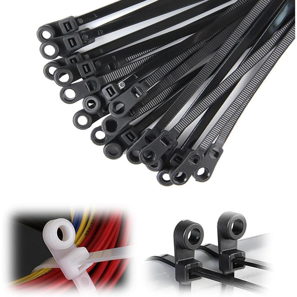 เคเบิ้ลไทร์ไนลอน Cable Tie พร้อมรูสกรู ล็อคตัวเอง แบบงานหนัก สำหรับจัดสายไฟ ใช้ในบ้านและกลางแจ้ง