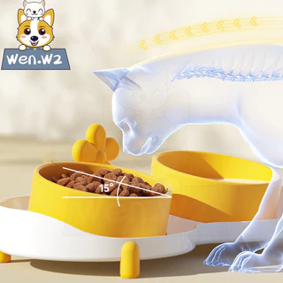 wen.W2 ชามน้ำสำหรับสุนัขชามเซรามิกชามอาหารแมวป้องกันกระดูกสันหลังแตกหักปากเอียงถ้วยสุนัข 2 ใบชามใส่น้ำ