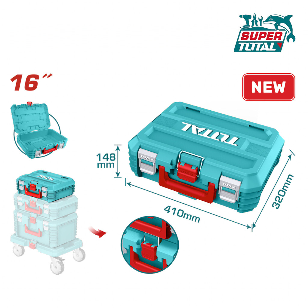 [ TOTAL ] (TPBXS101) Stackable Tool Box 16 Inch | Heavy-Duty PP Storage Case | Portable Organizer Bo