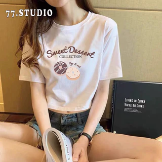 COD（พร้อมส่งจากกทม มาถึงใน 2วัน）เสื้อครอปแขนสั้น ผ้าคัตคอน นิ่มใส่สบาย #แขนสั้น 100%Cotton ลายการ์ตูน เสื้อยืดผู้หญิง
