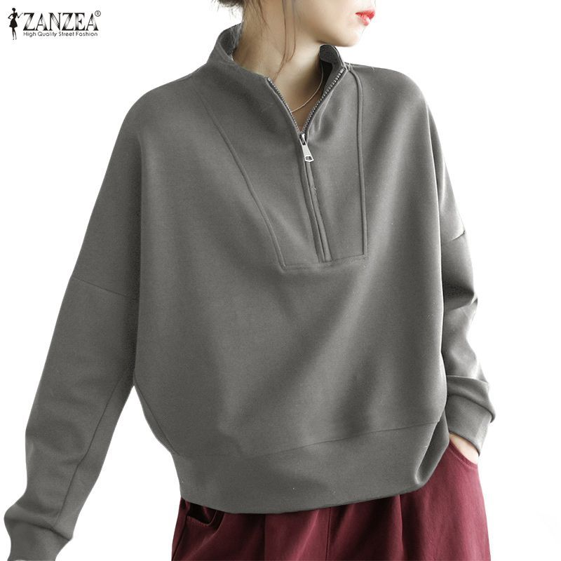 ZANZEA ซานเซีย เสื้อลายเกาหลีแขนยาวสำหรับผู้หญิง ออกแบบคลุมไหล่แบบโอเวอร์ไซズ สวม