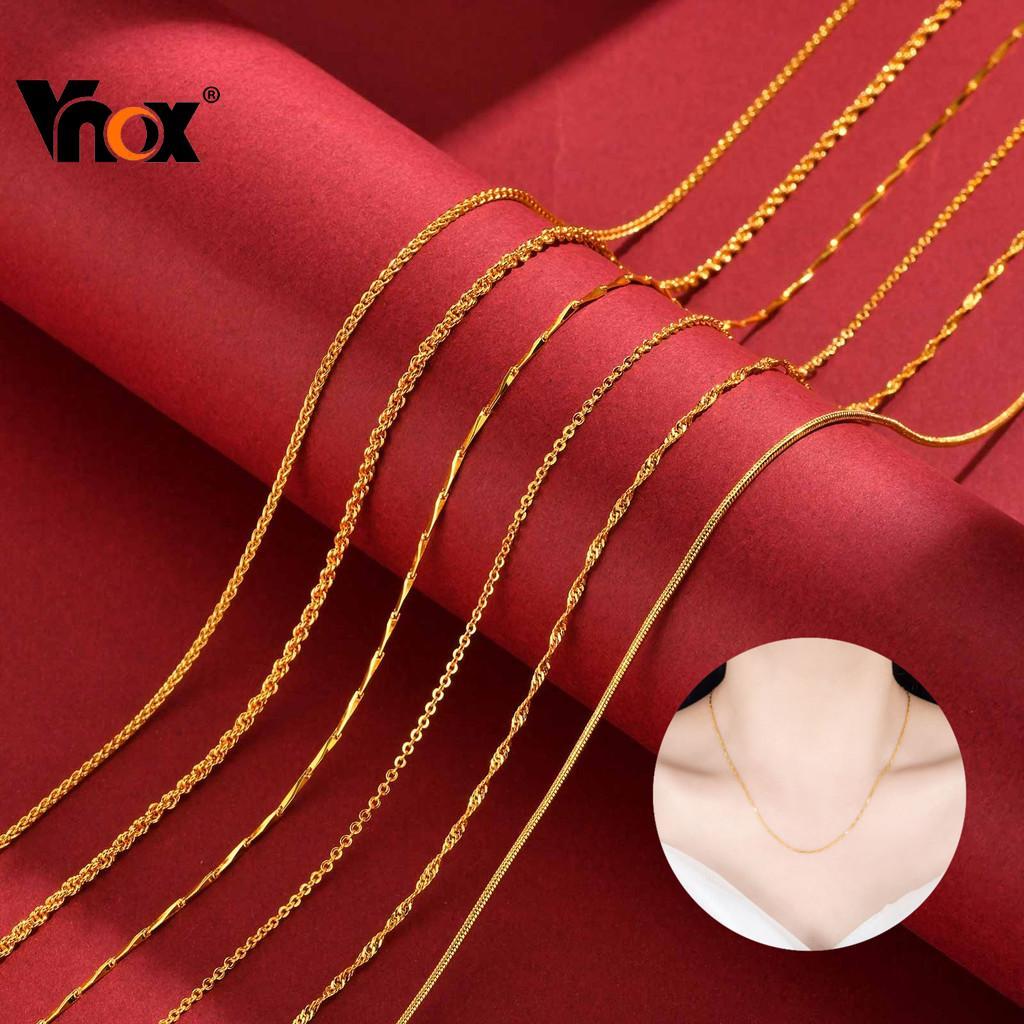 Vnox 24k Sand Gold Ladies Thin Necklace New Korean Style Simple Twist Chain Gold Jewelry Gift Non-fa