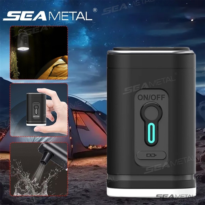 SEAMETAL แบตเตอรี่ลิเธียมกลางแจ้งปั๊มเป่าลมไฟ LED Quature Camping Electric Inflator แบบพกพา