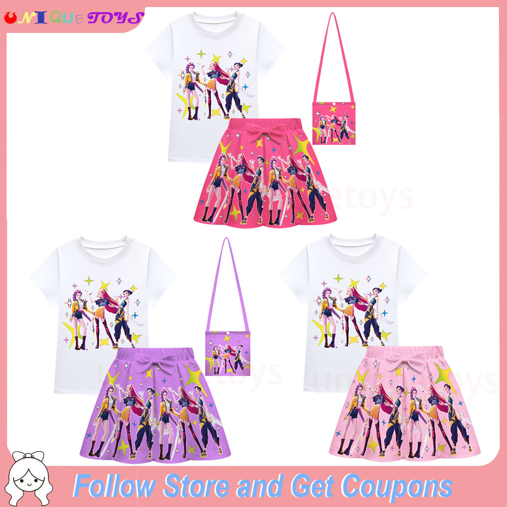 คอสเพลย์เครื่องแต่งกายแบบสาว K-Pop Demon Hunter เสื้อยืดและกระโปรงแขนสั้น พร้อมให้เป็นของขวัญวันเกิดหรือคริสต์มาส