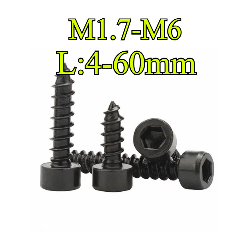 สีดําเกรด 8 ถ้วยหัวซ็อกเก็ตหกเหลี่ยม Self-Tipping สกรูไม้หกเหลี่ยม M1.7/M2/M2.3/M2.6/M3M3.5/M4/M5/M6