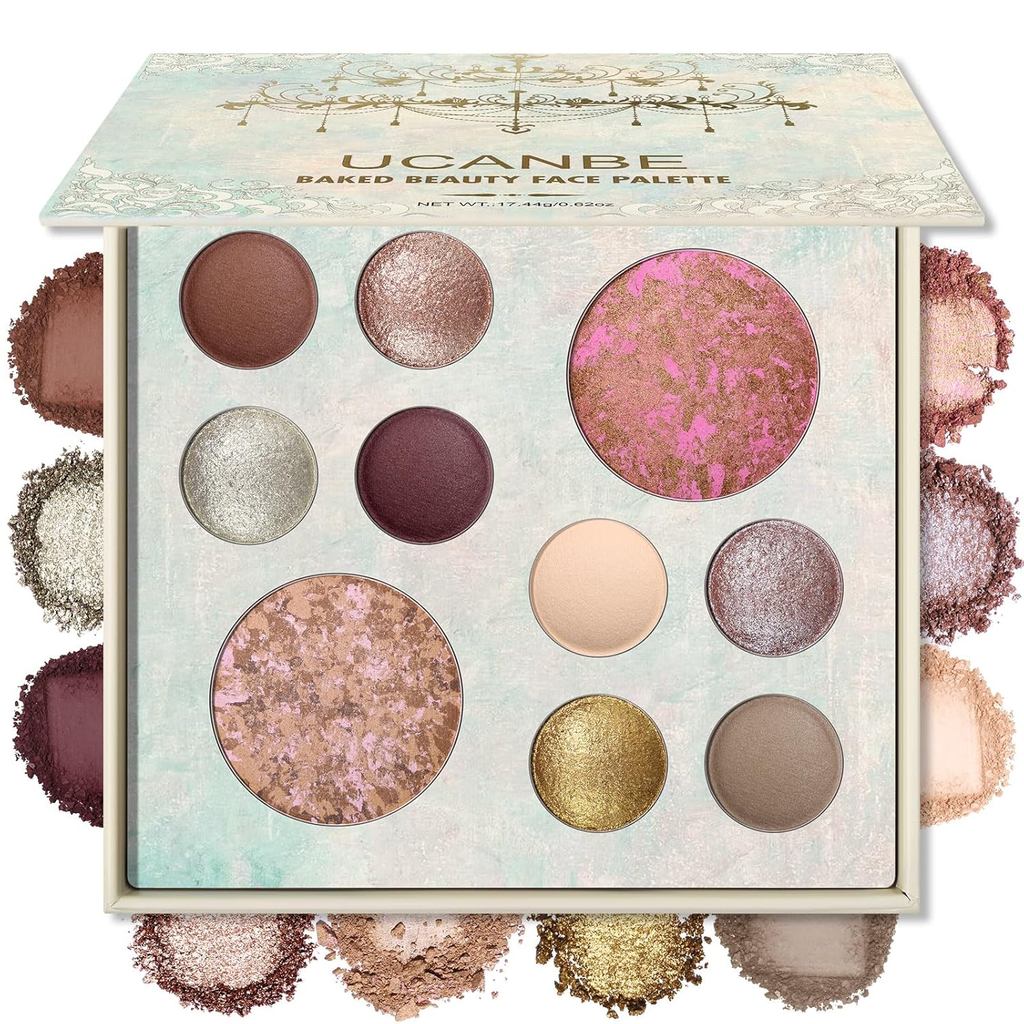 UCANBE All in One Baked Makeup Palette – อายแชโดว์, Blush & Bronzer Face Kit, Neutral Pigmented สี, 