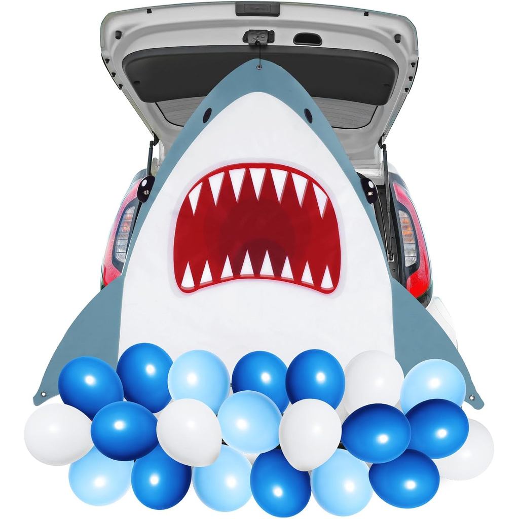 Panelee ฮาโลวีน Shark Trunk หรือรักษาชุดตกแต่งรถ-แบนเนอร์ฉลามและบอลลูน Trunk ชุดตกแต่งสําหรับโรงรถกล