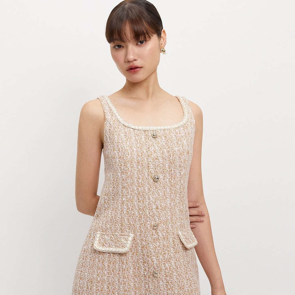 [Pomelo] เดรสผ้าทวีตติดกระดุม / Tweed Button Dress - รูปที่ 3