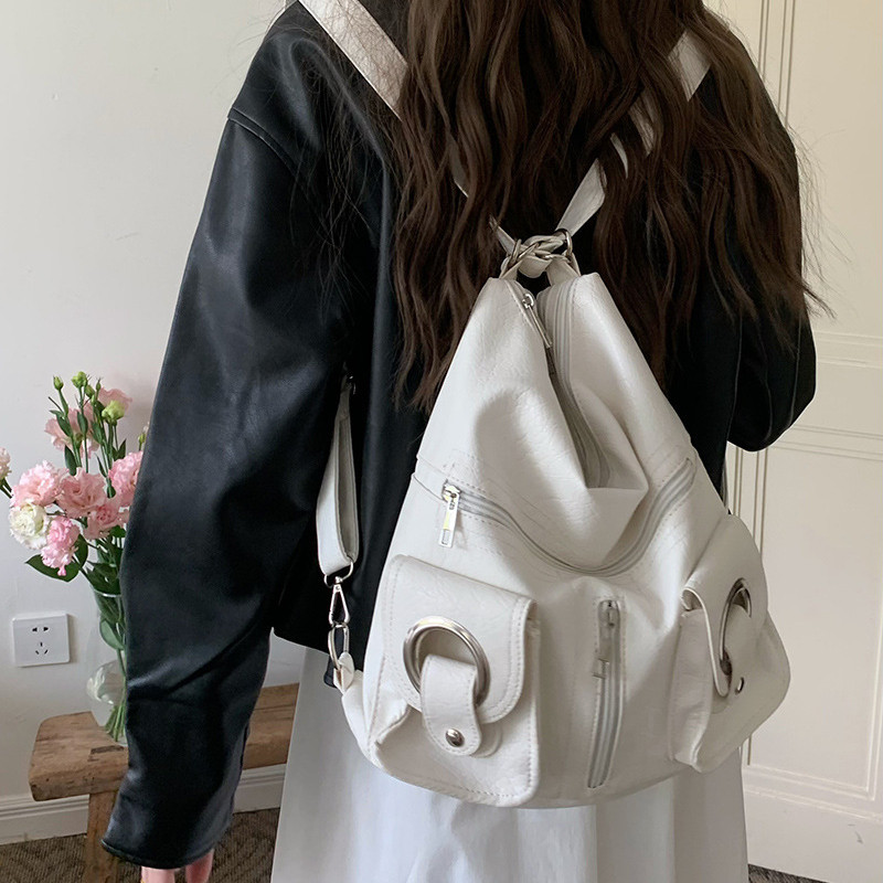 TRENDY POUCH  กระเป๋าซิปที่เรียบง่ายและมีสไตล์ PU tote bag กระเป๋าเป้สะพายหลังความจุขนาดใหญ่สําหรับเดินทางอเนกประสงค์ ราคา ถูกที่สุด ดีลบีเคเค แกลเลอรีภาพที่ 7