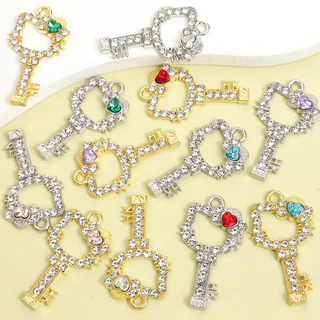 10pcs Sparkling Rhinestone Inlay KT Cat Avatar กรอบ Key Shape Charms น่ารักสร้อยคอต่างหูพวงกุญแจเข็มกลัด DIY Hollow Love Heart โบว์ลูกแมวหัวจี้,สาวหวานอุปกรณ์เสริม