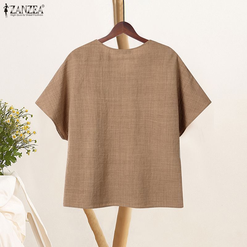 ZAANZE ผู้หญิงเสื้อเบลาส์หลวมแบบครัวเนค สไตล์เกาหลีเรียบหรู - รูปที่ 6