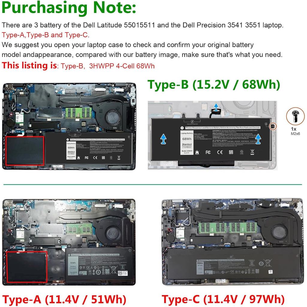 Fancy Buying 3HWPP Laptop Battery for Dell Latitude 5401 5410 5411 5501 5510 5511 Precision 3541 355