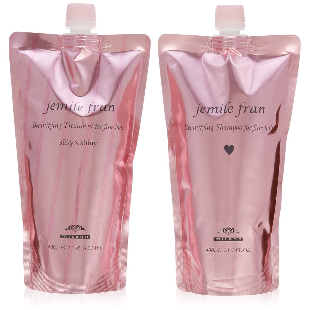 Milbon Jemile Fran Shampoo Heart H 400ml + Treatment Silky Shiny 400g Refill Set