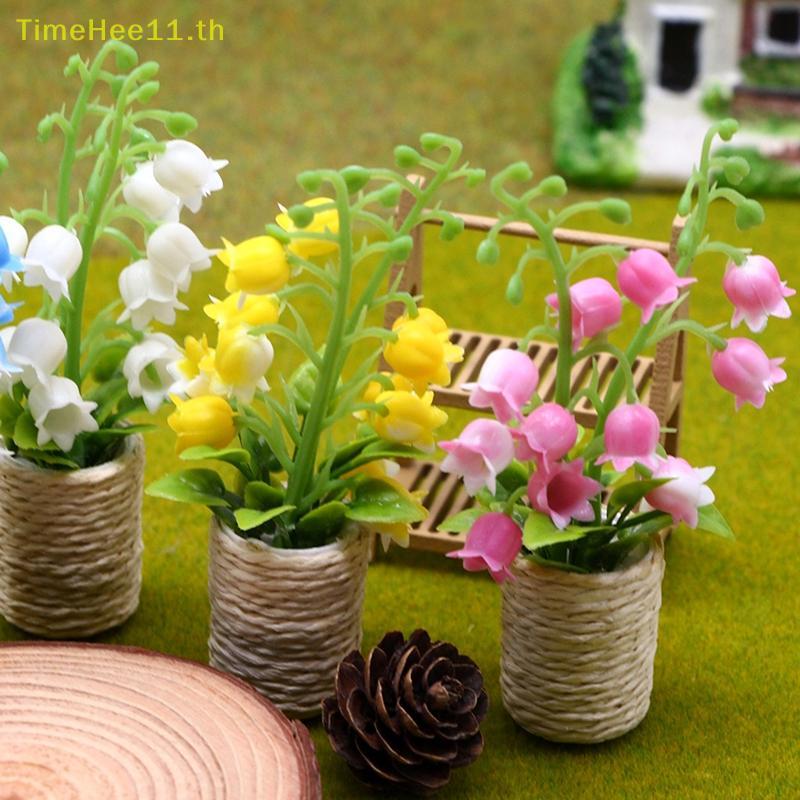 TimeHee 1:12 Dollhouse Miniature Lily Of The Valley กระถางต้นไม้บอนไซบ้านรุ่น Decor ตุ๊กตา House อุปกรณ์เสริม TH