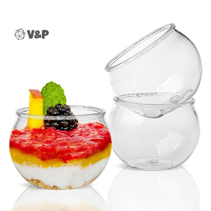 V & P 10 ชิ้น 80 มิลลิลิตรโปร่งใสถ้วยขนมหวานพลาสติก Party Supplies อาหารเรียกน้ําย่อยถ้วยไอศกรีมถ้วย
