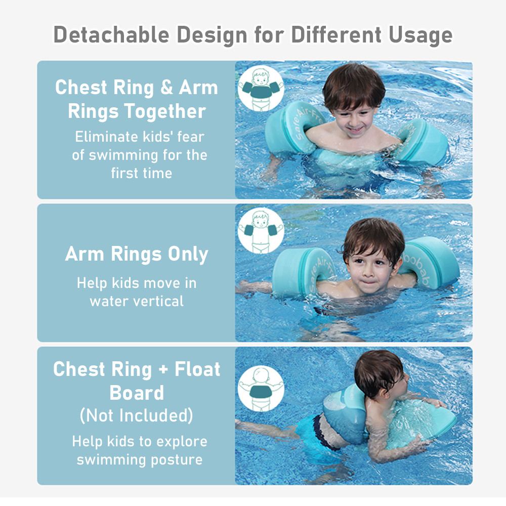 B2fuph Mambo 3-in-1 Non- Kids Swim Vest เสื้อชูชีพสําหรับชายหญิงที่ถอดออกได้หน้าอกและแหวนแขนอายุ 3-6