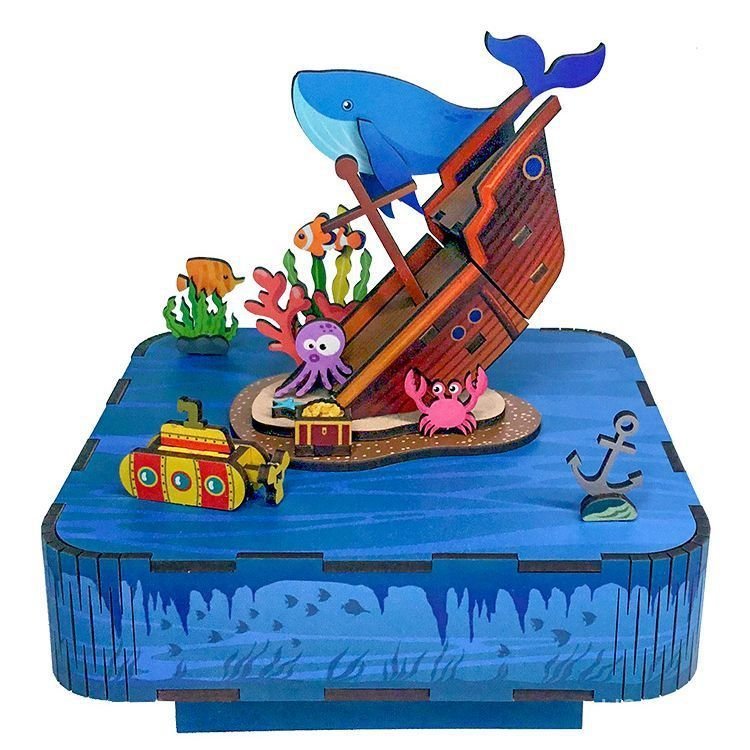 สนุก diy3D Sky City ประกอบของขวัญข้ามพรมแดนกล่องดนตรีสร้างสรรค์ทําด้วยมือขายส่ง Visit Undersea ไม้ 2