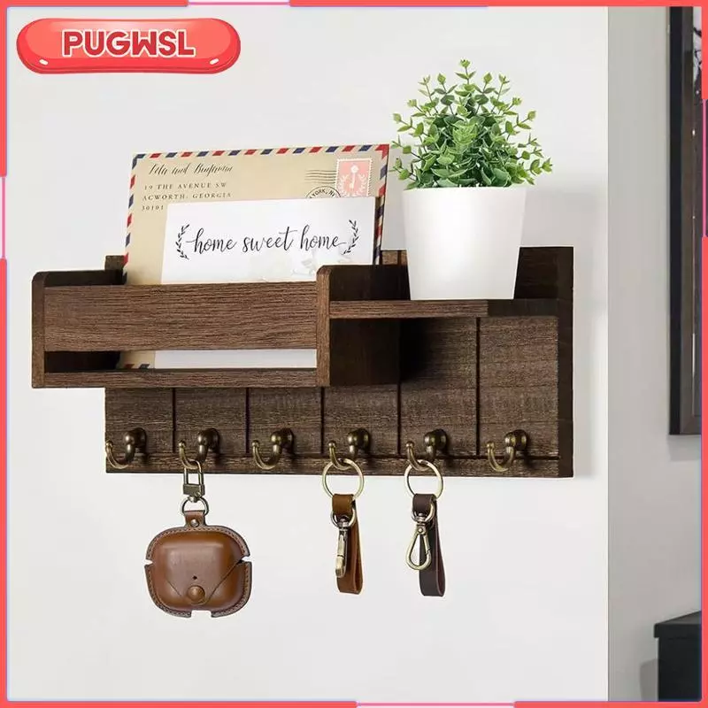 [pugwsl] ที่วางกุญแจติดผนังไม้ตกแต่งที่วางจดหมายชนบทสําหรับห้องครัวหอพักห้องโถง