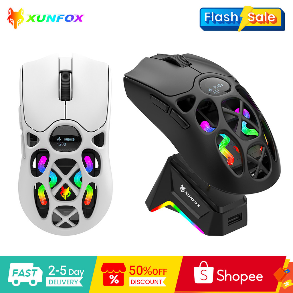 XUNFOX Tri-Mode Gaming Mouse H6/H6Pro สมาร์ทจอแสดงผล OLED RGB แสง 6 DPI ระดับ Type-C ชาร์จ